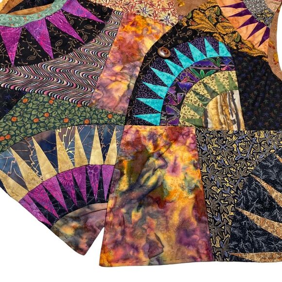 Hand Crafted Patchwork Tie-Dye Floral Print Bohemian One Button Vest Sz L/XL - Picture 12 of 16